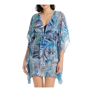 Bleu by Rod Beattie Women's Shady Days Chiffon Caftan Cover-Up – Navy, Size S, M